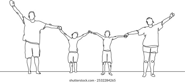 Continuous line drawing of a family holding hands, line art, vector