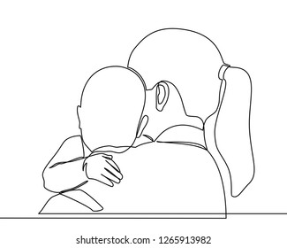 continuous line drawing of family, parenthood and people concept - happy Mother playing with little baby at home - vector