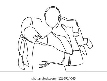 continuous line drawing of family, parenthood and people concept - happy Mother playing with little baby at home - vector