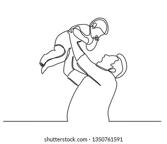 continuous line drawing of family, parenthood and people concept - happy Father playing with little baby at home isolated on white background