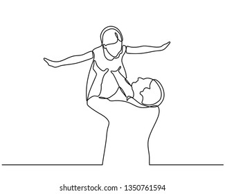 continuous line drawing family  parenthood   people concept    happy Father playing and little baby at home isolated white background