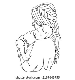 Dibujo continuo de línea de la paternidad familiar y el concepto de la gente - feliz Madre.