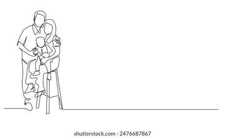 dibujo de línea continua de la foto de familia. foto de estudio de dibujo de línea única. una línea Ilustración vectorial de padre, madre y niño. fondo blanco aislado