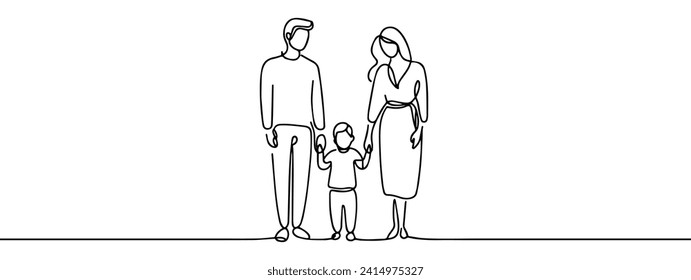 continuous line drawing of family standing together