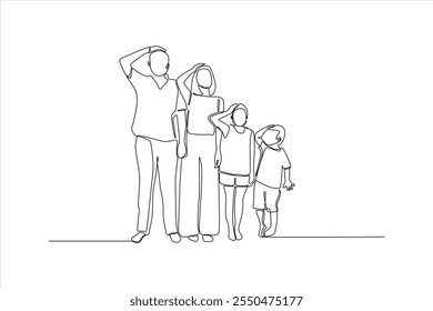 A continuous line drawing of a family standing together, portraying unity and connection.
