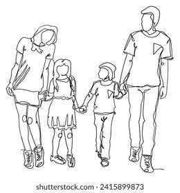 Continuous Line Drawing Family Vacation. Happy Family Concept. Illustration Icon Vector 