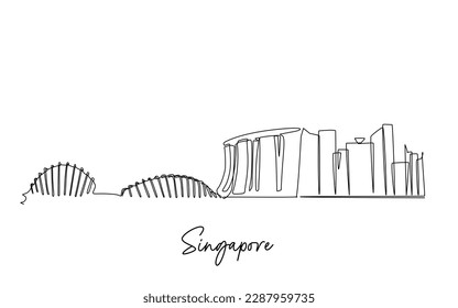 Dibujo continuo de una ciudad famosa en Asia. Ilustración de vectores para el diseño de negocios y turismo