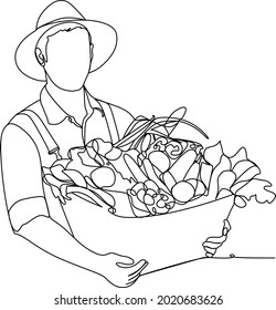 continuous line drawing farmer with vegetables vector illustration simple