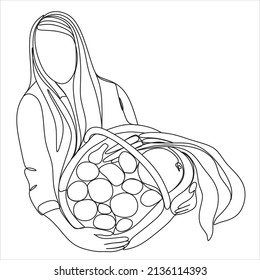 agricultor de dibujo de línea continua con ilustración vectorial de verduras simple