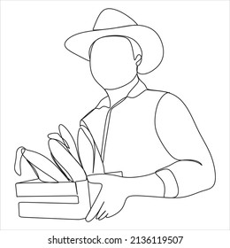 continuous line drawing farmer with vegetables vector illustration simple