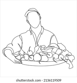 continuous line drawing farmer with vegetables vector illustration simple