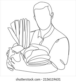 continuous line drawing farmer with vegetables vector illustration simple