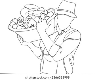 continuous line drawing farmer with vegetables vector illustration simple