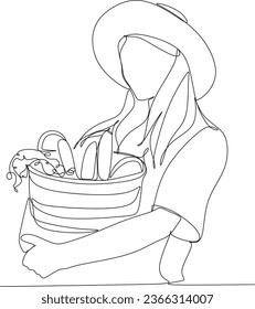 continuous line drawing farmer with vegetables vector illustration simple