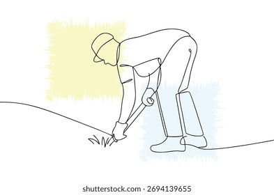 Continuous Line Drawing of a Farmer Working the Land with a Hoe Minimalist Style Art for Agricultural Concepts and Sustainable Farming Practices