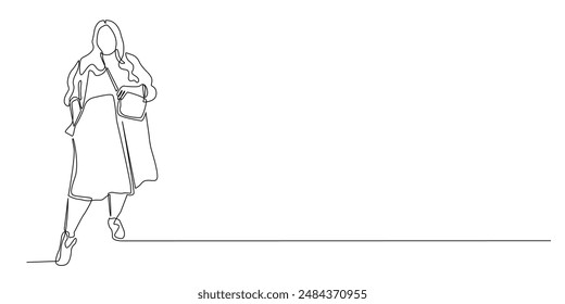 continuous line drawing of fashion fat woman.one line drawing of fat woman dressed in fashionable clothes hanging out.single line vector illustration.isolated white background