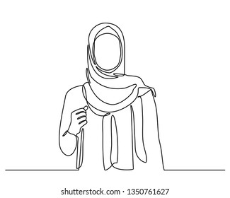 Continuous Line Drawing Fashion Portrait Muslim Stock Vector (Royalty ...