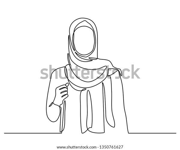 Continuous Line Drawing Fashion Portrait Muslim Stock Vector (Royalty ...