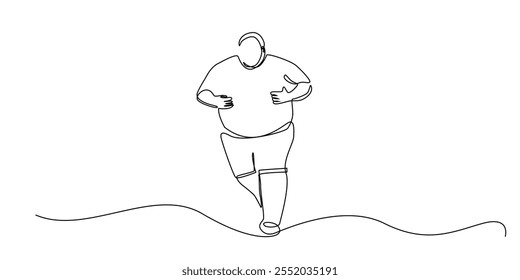 desenho de linha contínua de homem gordo exercitando running.one desenho de linha de homem gordo exercitando outdoors.abstract linha art.simple única linha vetor ilustração.fundo branco isolado