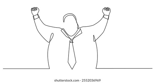 desenho de linha contínua de homem gordo celebrando success.one desenho de linha de homem de negócios gordo com expressão de sucesso.abstract linha art.simple única linha vetor ilustração.fundo branco isolado