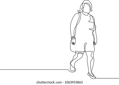 continuous line drawing fat woman walking 