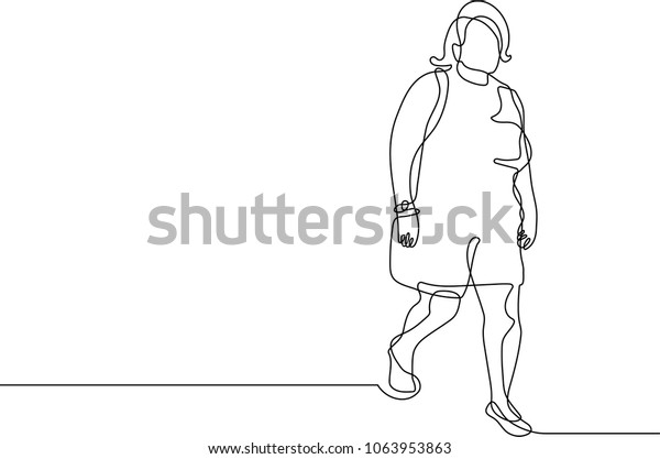 Continuous Line Drawing Fat Woman Walking Stock Vector Royalty Free