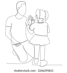 
continuous line drawing of father high-fiving son