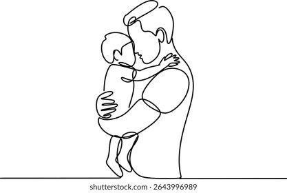 Dibujo continuo de la línea del padre que sostiene a su bebé. Ilustración vectorial.