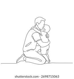 continuous line drawing of a father hugging his son