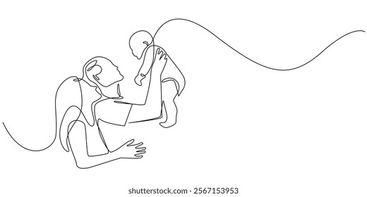 continuous line drawing of father mother and child.one line drawing of happy family.domestic harmony.single line vector illustration.isolated white background