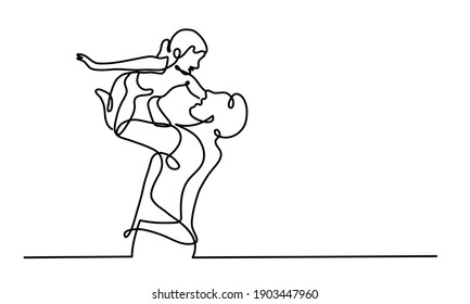 Continuous line drawing of father playing with his daughter. Happy family. Vector illustration.