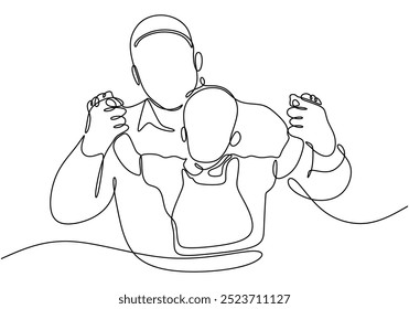 Continuous line drawing of a father playing with his child. A simple and heartwarming depiction of bonding. Vector illustration.