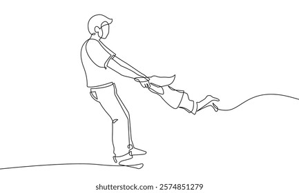 Continuous Line Drawing of Father Playing with Little Daughter. Happy Father`s Day Concept in Line Art Style. Dad with Child Linear Vector Illustration. Not AI