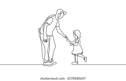 Continuous Line Drawing of Father Playing with Daughter. Happy Father`s Day Concept in Line Art Style. Dad with Child Linear Vector Illustration. Not AI