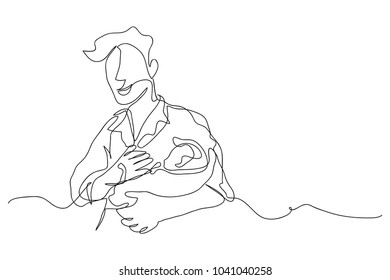 continuous line drawing of a father and son lovely family concept Father's Day card.