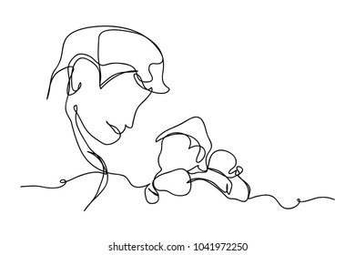 continuous line drawing of a father and son lovely family concept Father's Day card.