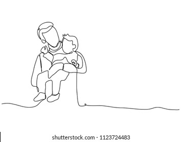 Continuous line drawing of a father and son lovely family concept Father's Day card.