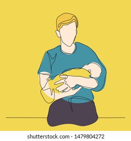 Continuous line drawing of a father and son lovely family concept Father's Day card.