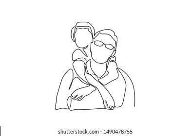 Continuous line drawing of a father and son lovely family concept Father's Day card.