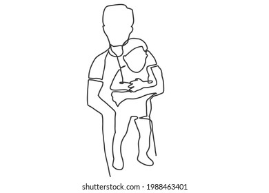 Continuous line drawing of a father and son lovely family concept Father's Day card.