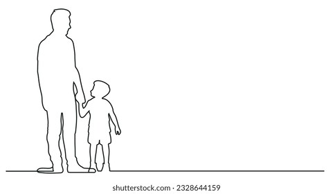 continuous line drawing of father and son holding hands, one line father and son. vector illustration.