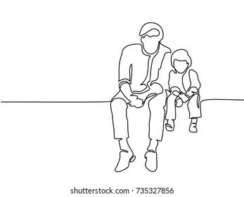 Continuous line drawing. Father and son sitting together. Vector illustration Total editable, choose thickness and place of line Continuous line drawing. Father and son sitting together. Vector illustration Total editable, choose thickness and place of line