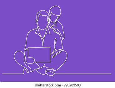 Continuous Line Drawing Father Son Watching Stock Vector (Royalty Free
