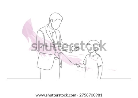 Continuous Line Drawing of Father and Son, Minimalist One Line Art Illustration of a Parent Guiding a Child with a Gentle Hand
