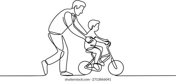 Continuous Line Drawing of a Father Teaching a Child to Ride a Bike. one line Icon drawing with white background
