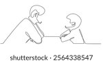 continuous line drawing of father telling story to son.one line drawing of father and son together.single line vector illustration.isolated white background