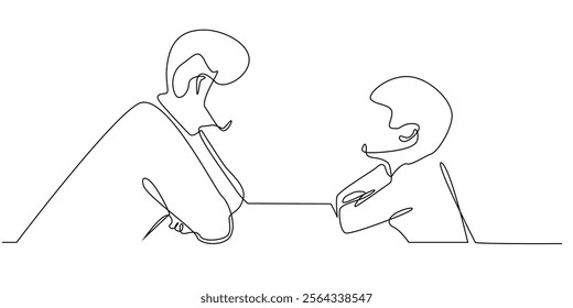 continuous line drawing of father telling story to son.one line drawing of father and son together.single line vector illustration.isolated white background