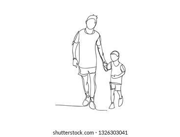 Continuous line drawing of the father walked with his son.