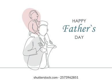 Continuous Line Drawing of Father Walking with Son. Happy Father`s Day Background in Line Art Style. Dad with Child Linear Vector Illustration. Not AI