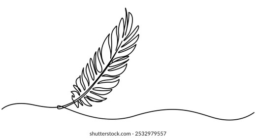 Continuous Line Drawing of Feather Icon. Hand Drawn Symbol Vector Illustration, One single line drawing of bird feather, One continuous line drawing of bird feather. Writer and poetry symbol logo